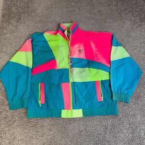 Vintage Prince Tennis Jacket Mens L Neon Colorblock Cross Sport Windbreaker 90s